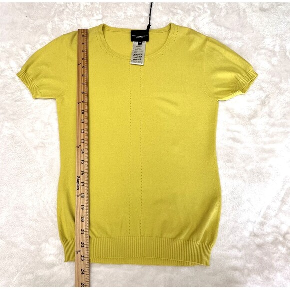 Atos Lombardini Womens Yellow Knit Short Sleeves Crew Neck Soft Sweater Sz 10/46 - Picture 11 of 14